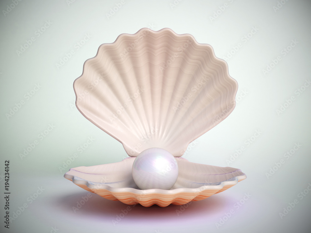 Pearl inside seashell isolated on white background 3d rendering Pearl inside seashell isolated on white background 3d rendering