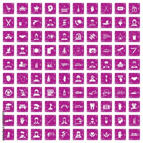 100 human resources icons set grunge pink