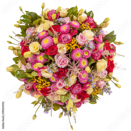 Bright bouquet shot from above, isolated on white