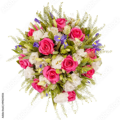 Bright bouquet shot from above, isolated on white