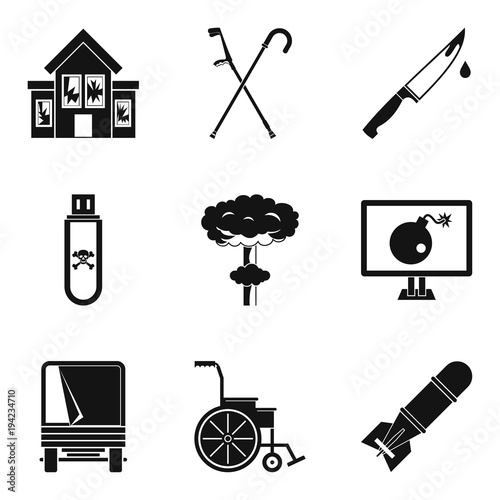 War tension icons set, simple style