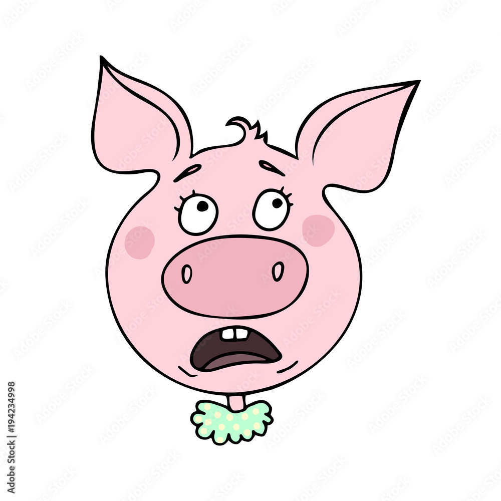 The cute pig has a fear expression The cute pig has a fear expression