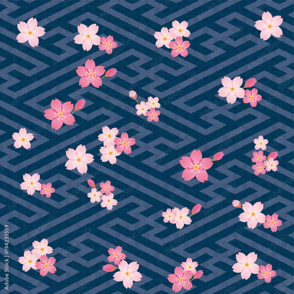 背景素材 春のイメージの背景 紗綾形 紗綾柄と桜の花 伝統模様 伝統文様 Stock Vector Adobe Stock