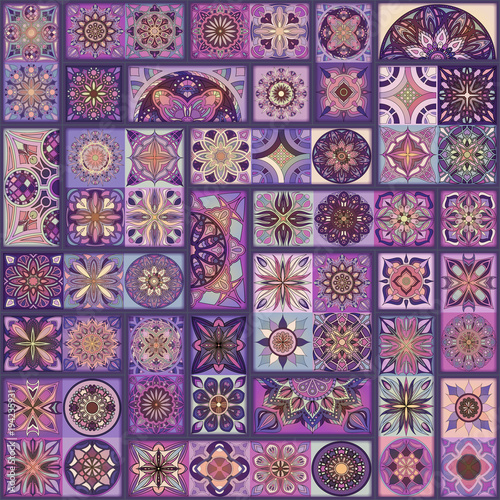 Seamless pattern with decorative mandalas. Vintage mandala elements. Colorful patchwork. © somber
