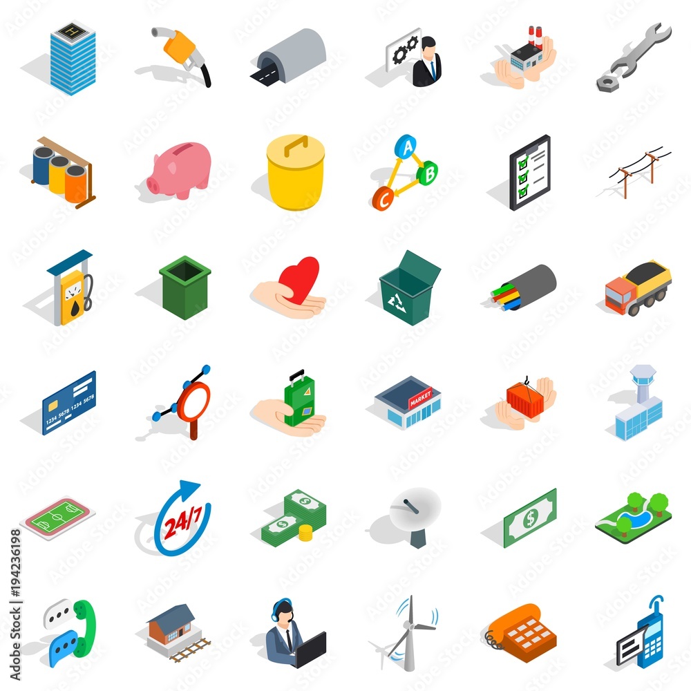 Commercial relationship icons set, isometric style