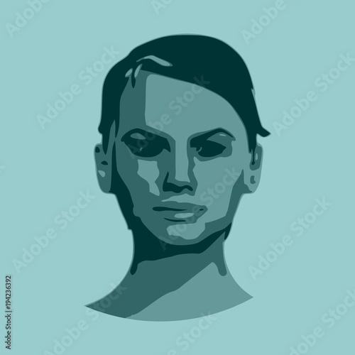 Face front view. Elegant silhouette of a female head. Short hair. Monochrome gamma.