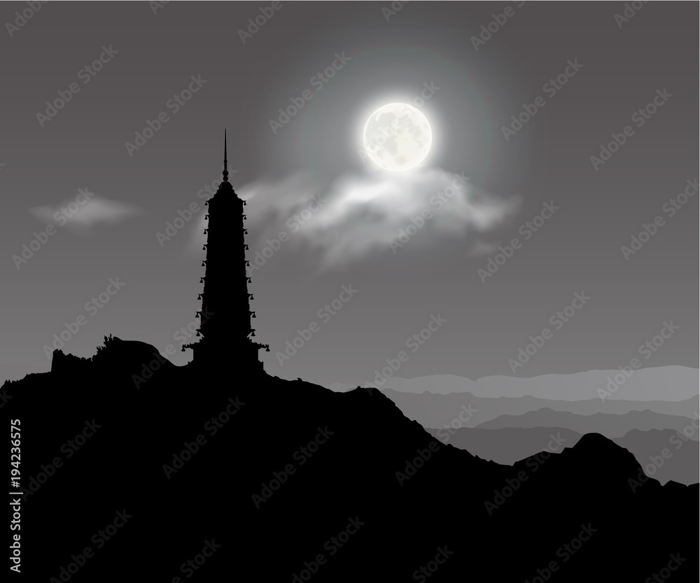 Obraz premium The Eastern Pagoda Under The Moonlight