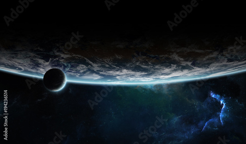 Fototapeta Naklejka Na Ścianę i Meble -  Distant planet system in space with exoplanets 3D rendering elements of this image furnished by NASA