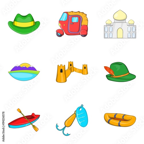Trip dream icons set, cartoon style