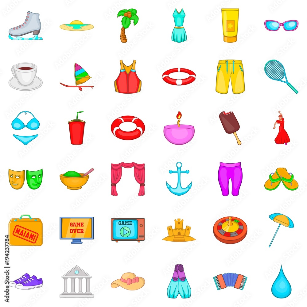 Open air icons set, cartoon style Open air icons set, cartoon style
