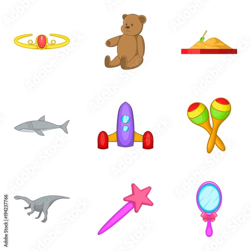 Soft toy icons set, cartoon style