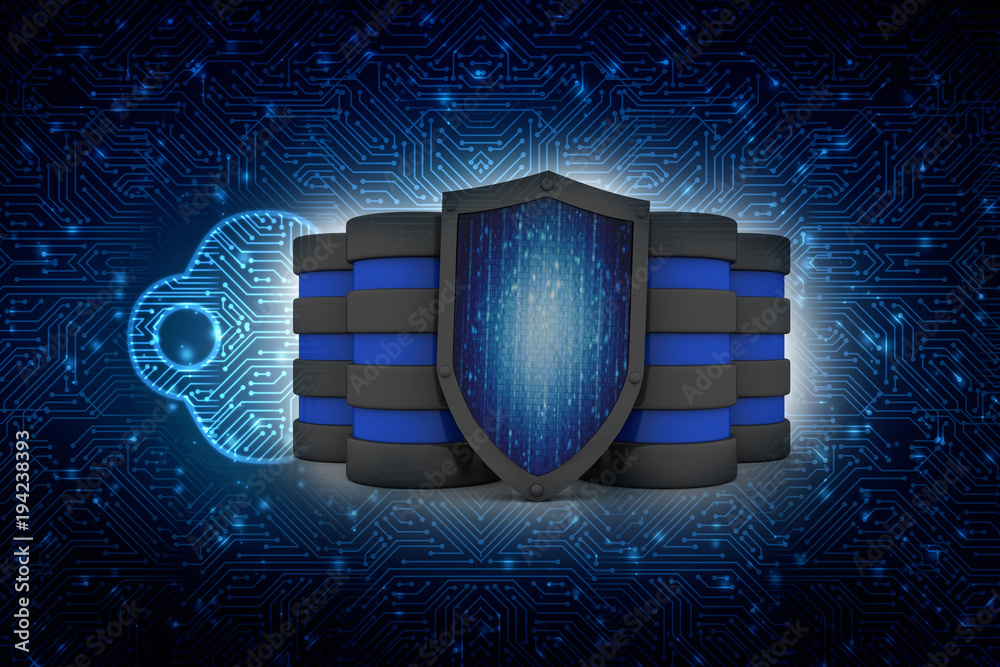 Fototapeta premium 3d rendering Database and computer data security concept 