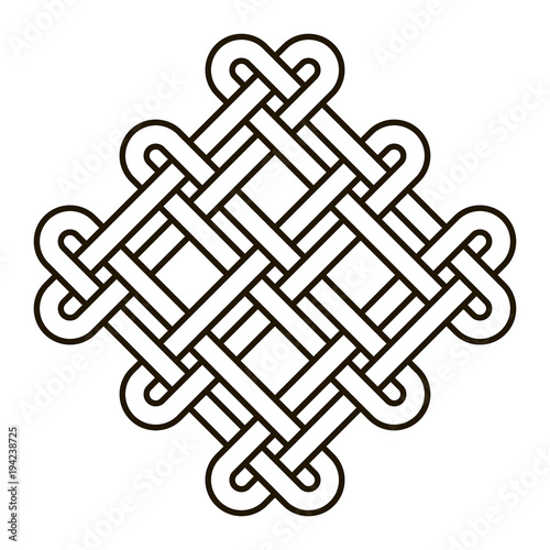 Celtic knot geometric ancient cross tribal vector knotted logo illustration. Knot work gaelic tattoo knotty ornament. Geometrical black knit circle ornate graphic.