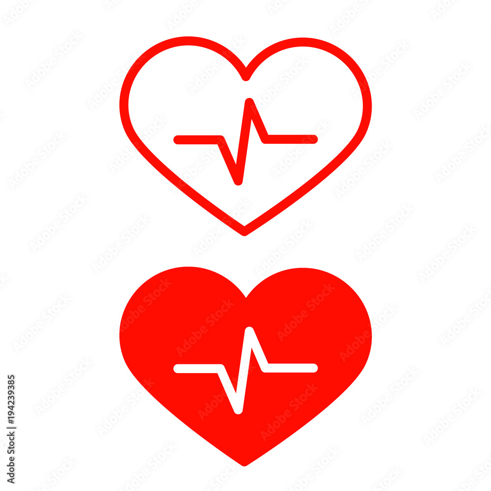 Vector Red Heart Icons Set with Cardiogram Symbol Isolated on White Background Vector Red Heart Icons Set with Cardiogram Symbol Isolated on White Background