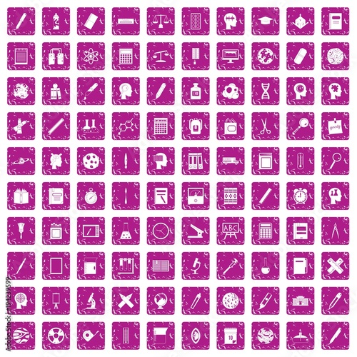 100 learning icons set grunge pink