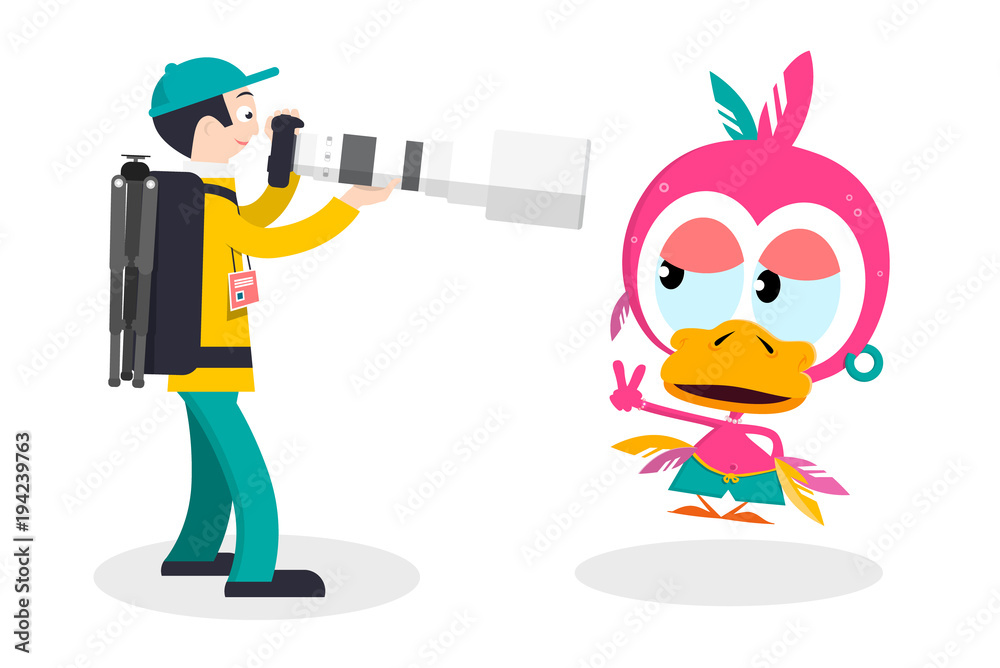 Photographer with Big Lens and Funky Chicken Photographer with Big Lens and Funky Chicken