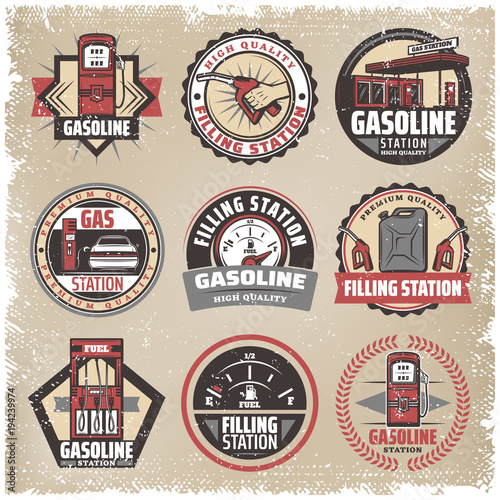 Vintage Colored Filling Station Labels Set