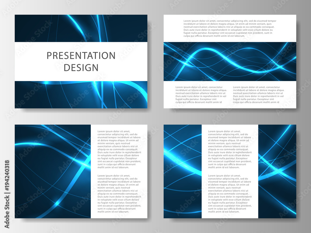 Set of business templates for presentation slides. Colorful design with waves abstract beautiful background. Vector illustration.