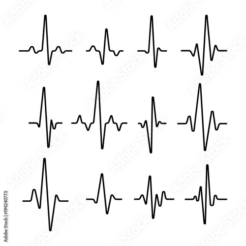 Set of sinusoidal pulse lines isolated on white background