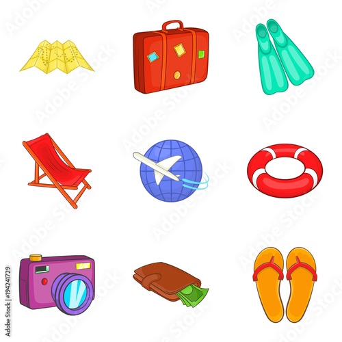 Wandering icons set, cartoon style