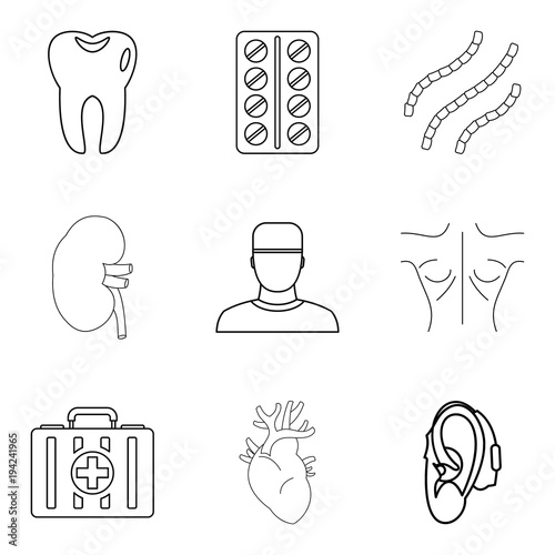 Medical adviser icons set, outline style