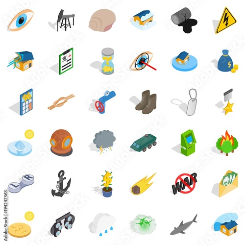 Excruciating icons set, isometric style