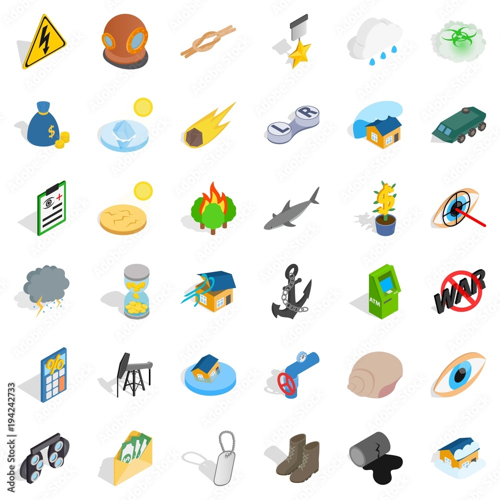 Destroy nature icons set, isometric style Destroy nature icons set, isometric style