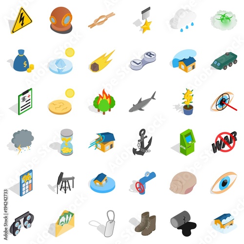Destroy nature icons set, isometric style