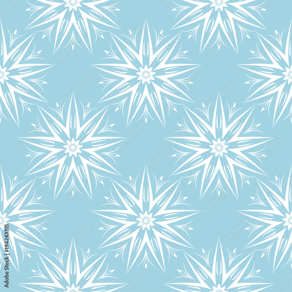 White flowers on blue background. Ornamental seamless pattern White flowers on blue background. Ornamental seamless pattern