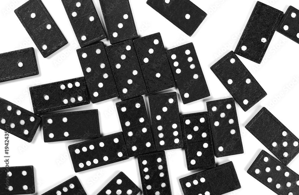 Black dominoes, pieces isolated on white background, top view Black dominoes, pieces isolated on white background, top view
