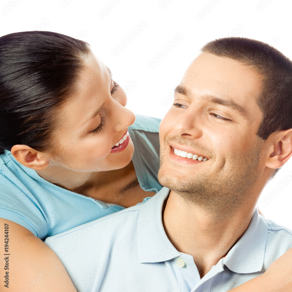 Happy smiling young couple, on white Happy smiling young couple, on white