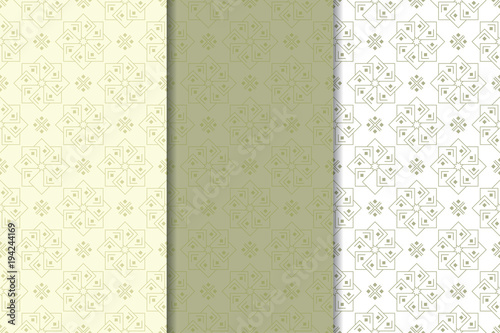 Set of  olive green floral backgrounds. Seamless patterns