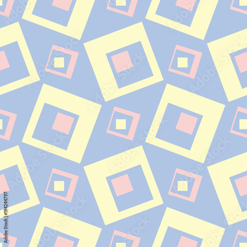 Seamless background with geometric pattern. Pink and beige elements on blue backdrop