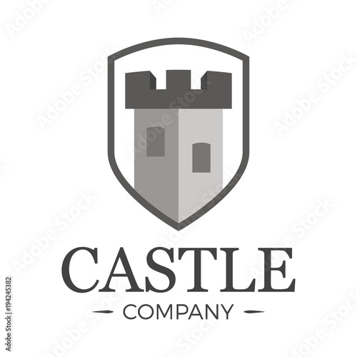 Castle logo tower in shield