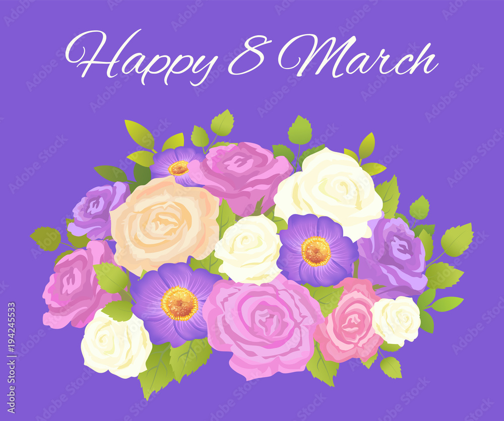 Happy 8 March Blue Placard Vector Illustration Happy 8 March Blue Placard Vector Illustration