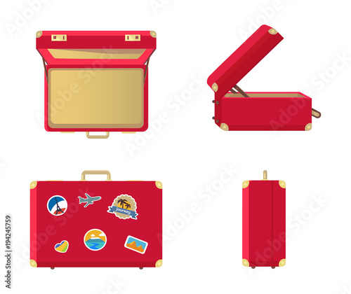 Set of Leather Vintage Suitcases Closed and Open
