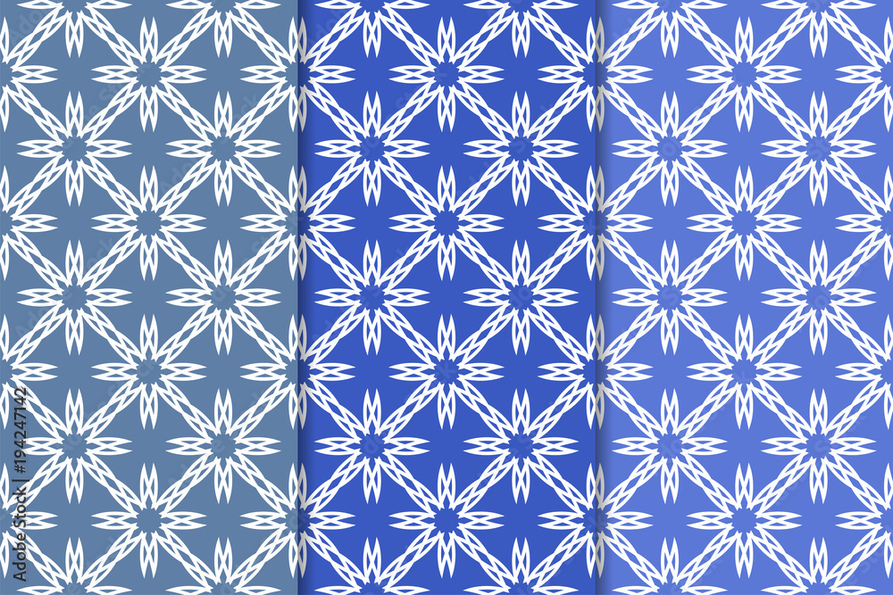 Set of blue floral ornamental designs. Vertical seamless patterns Set of blue floral ornamental designs. Vertical seamless patterns
