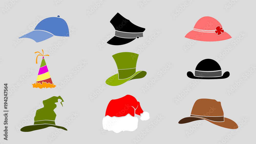 set of simple different hats