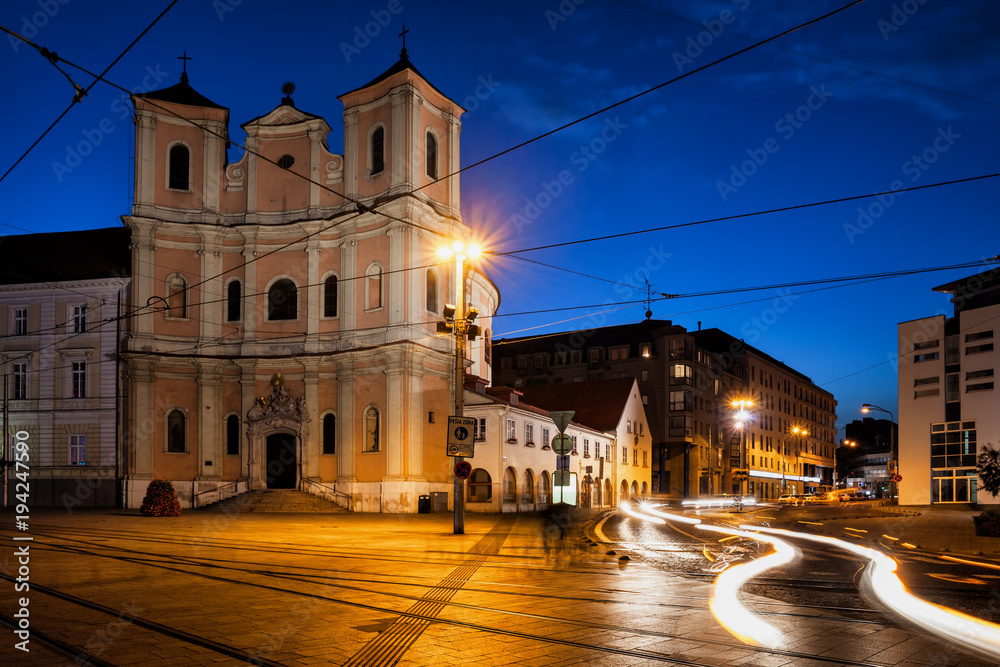 Trinity Church in Bratislava city by Night in Slovakia