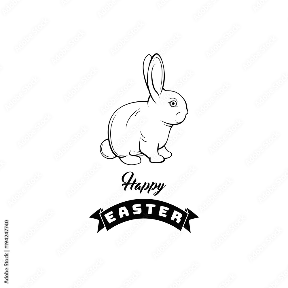 Happy Easter hand lettering greeting card with Bunny. Vector. Happy Easter hand lettering greeting card with Bunny. Vector.