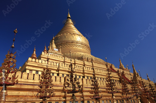 The Shwezigon Pagoda or Shwezigon Paya is a Buddhist temple located in Nyaung-U  a town near Bagan  in Myanmar.