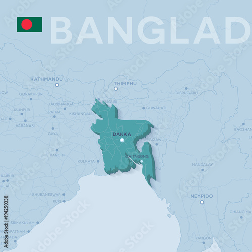 Verctor Map of cities and roads in Bangladesh. photo