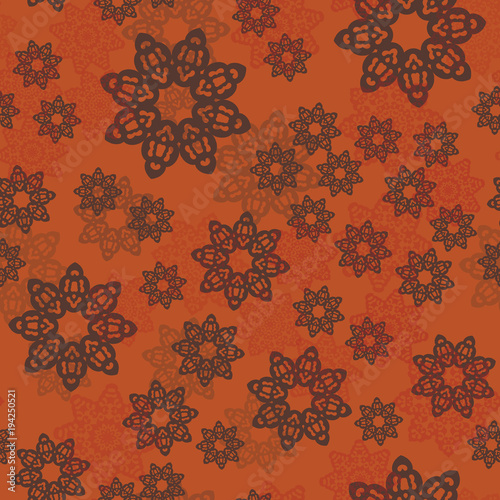 Mandala pattern or floral elements randomly organised decorative ornament. Seamless pattern background tile in Arabian, Persian, Ottoman motifs. Vector illustration