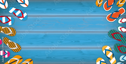 Colored Flip-Flops Wooden Background Centre Header