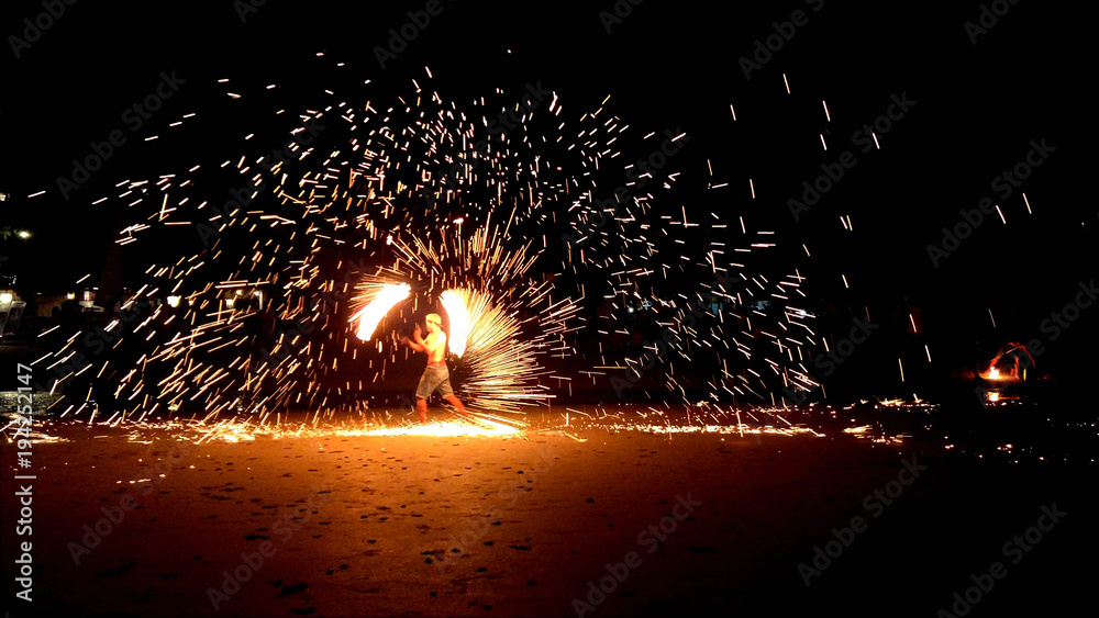Fireshow at White Sand Beach on Koh chang, Thailand - obrazy, fototapety, plakaty 