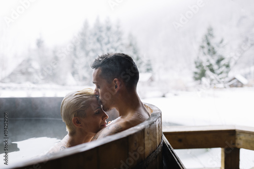 Young couple in hot spring