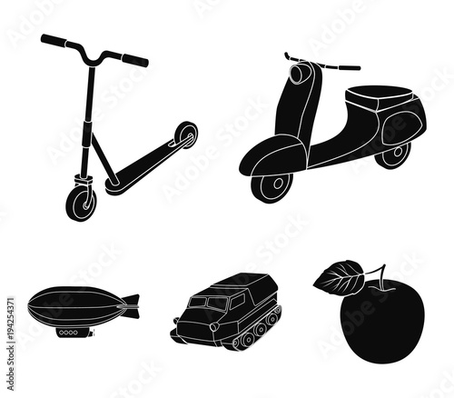 Motorcycle, scooter, armored personnel carrier, aerostat types of transport. Transport set collection icons in black style vector symbol stock illustration web.