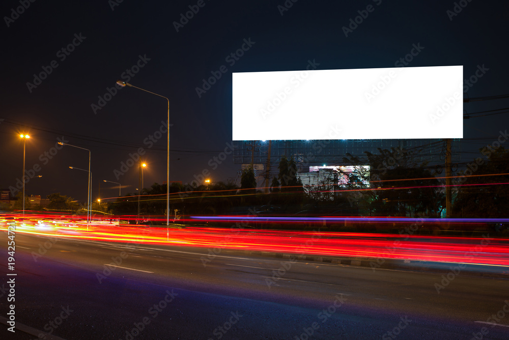 billboard blank for outdoor advertising poster or blank billboard at night time for advertisement. street light