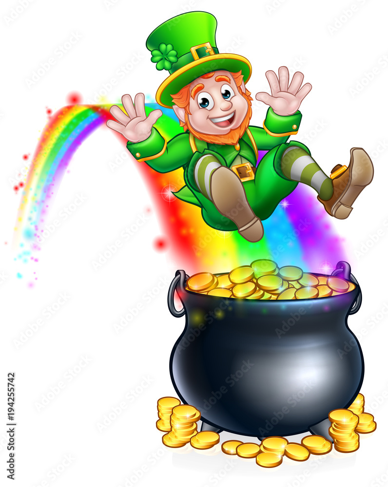 st-patricks-day-leprechaun-rainbow-pot-of-gold-stock-vector-adobe-stock