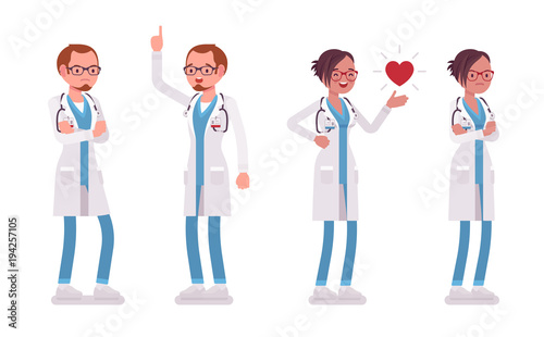 Male and female doctor, different emotions